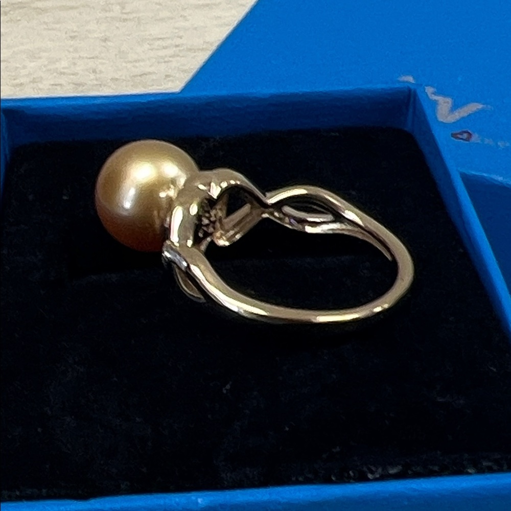 NIB - JTV Golden South Sea Pearl & Moissanite Ring 18k Gold over Silver – Sz 8 - Picture 7 of 11